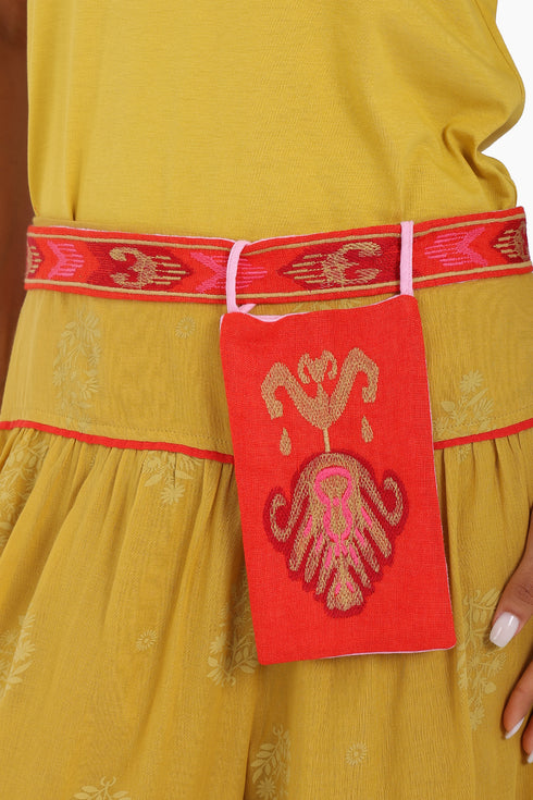 Embroidered linen belt with pocket